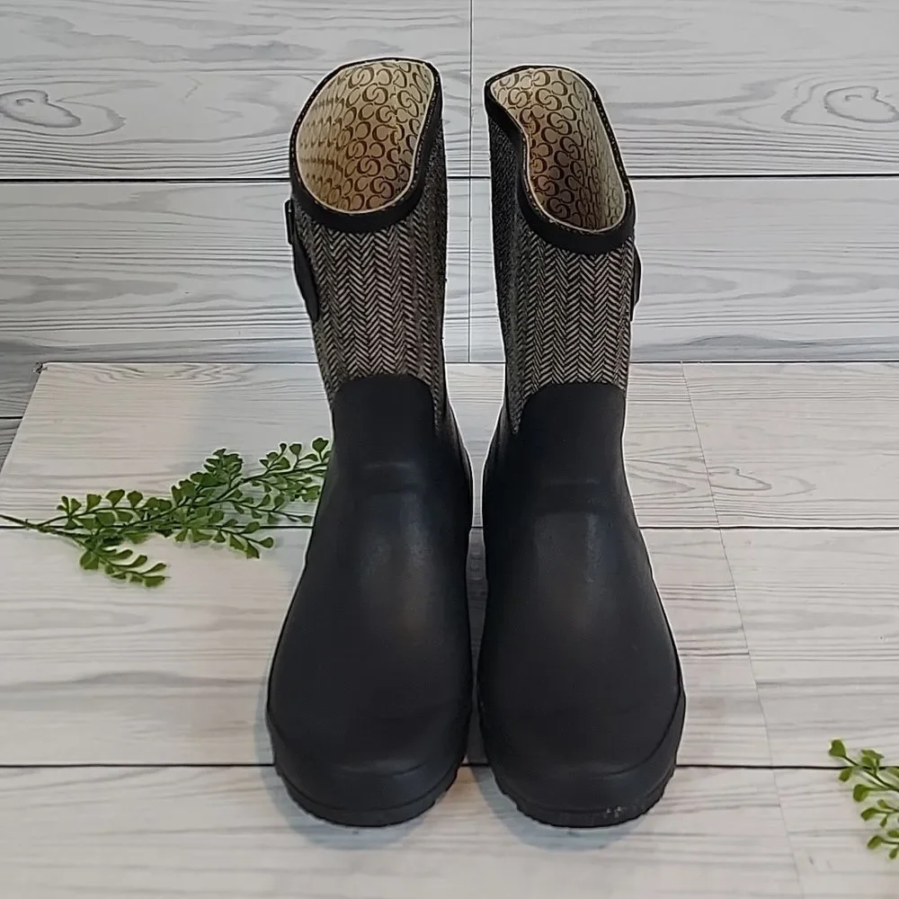 Chooka Rainboots Classic mid-calf Racer Herrinbone Black Womens Size 9